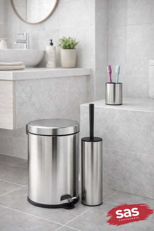 Krom 3 Lü Set 3 Lt Çöp Kovası Wc Fırçası Ve Diş Fırçalık Titan - 2