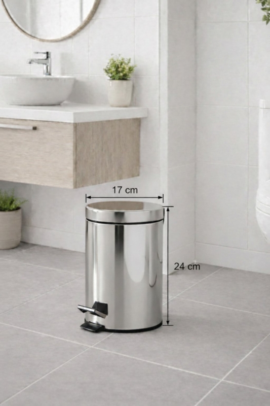 Krom 3 Lü Set 3 Lt Çöp Kovası Wc Fırçası Ve Diş Fırçalık Titan - 4