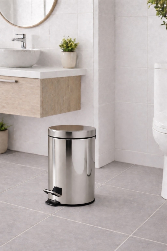 Krom 8 Lt Pedallı Paslanmaz Metal Banyo, Tuvalet, Mutfak ve Ofis Çöp Kovası Titan 7008 - 1