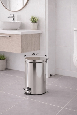 Krom 8 Lt Pedallı Paslanmaz Metal Banyo, Tuvalet, Mutfak ve Ofis Çöp Kovası Titan 7008 - 2