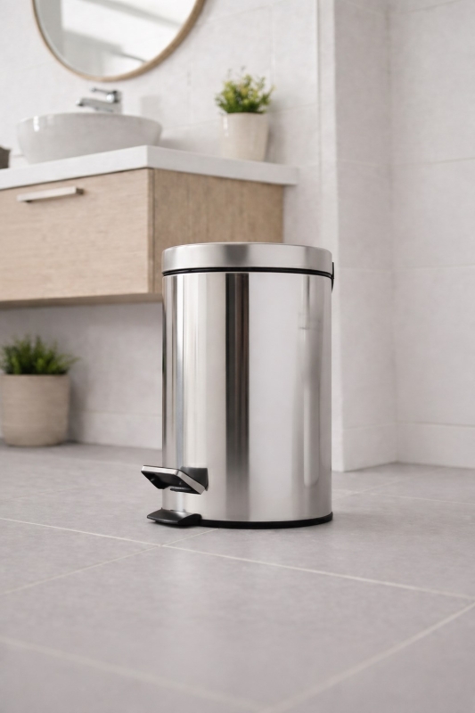 Krom 8 Lt Pedallı Paslanmaz Metal Banyo, Tuvalet, Mutfak ve Ofis Çöp Kovası Titan 7008 - 3