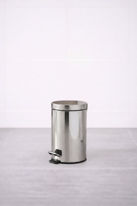 Krom 8 Lt Pedallı Paslanmaz Metal Banyo, Tuvalet, Mutfak ve Ofis Çöp Kovası Titan 7008 - 4