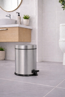 Krom 8 Lt Pedallı Paslanmaz Metal Banyo, Tuvalet, Mutfak ve Ofis Çöp Kovası Titan 7008 - 5