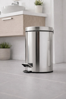 Krom 8 Lt Pedallı Paslanmaz Metal Banyo, Tuvalet, Mutfak ve Ofis Çöp Kovası Titan 7008 - 7