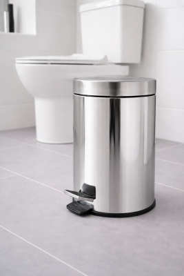 Krom 8 Lt Pedallı Paslanmaz Metal Banyo, Tuvalet, Mutfak ve Ofis Çöp Kovası Titan 7008 - 8