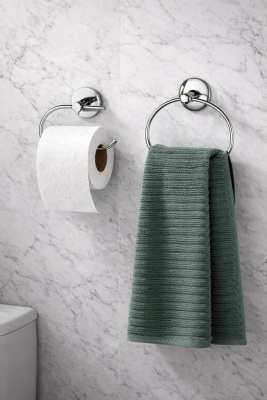 Krom Banyo Aksesuar Seti Yapışkanlı Havlu Askılığı Halka + Tuvalet Kağıdı Askılığı S-107-102 Krom - Sas Haus