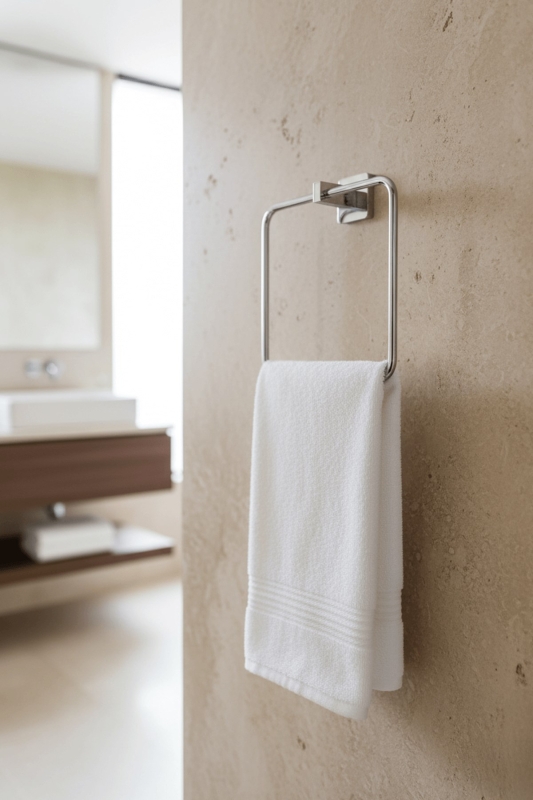 Krom Kare Topuzlu Kare Havluluk – (Yapıştır/Vidala) Montajlı, Parlak Kaplama Dayanıklı Metal Askı - 1