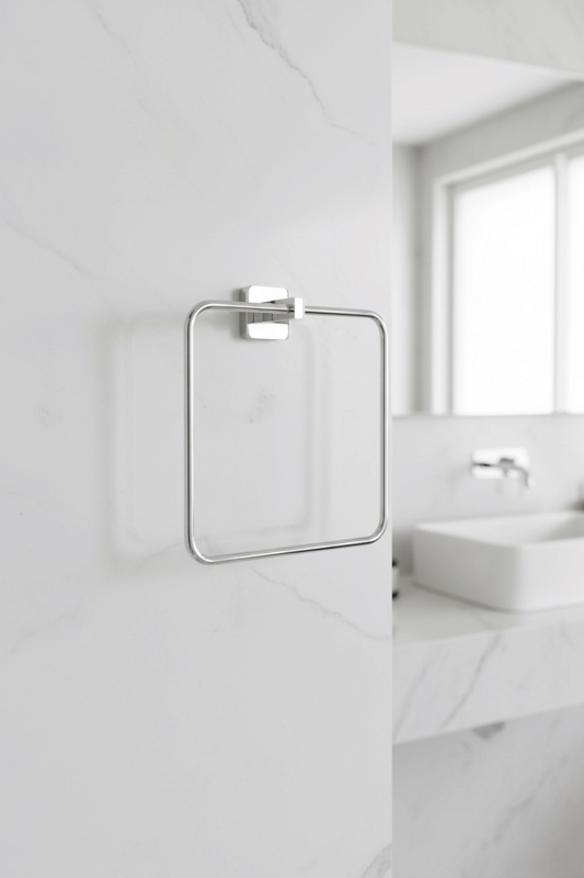 Krom Kare Topuzlu Kare Havluluk – (Yapıştır/Vidala) Montajlı, Parlak Kaplama Dayanıklı Metal Askı - 2