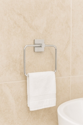 Krom Kare Topuzlu Kare Havluluk – (Yapıştır/Vidala) Montajlı, Parlak Kaplama Dayanıklı Metal Askı - 3