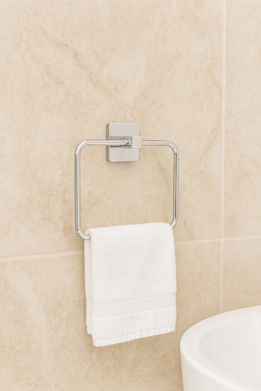 Krom Kare Topuzlu Kare Havluluk – (Yapıştır/Vidala) Montajlı, Parlak Kaplama Dayanıklı Metal Askı - 3