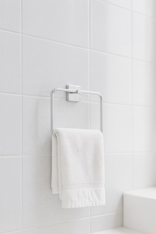 Krom Kare Topuzlu Kare Havluluk – (Yapıştır/Vidala) Montajlı, Parlak Kaplama Dayanıklı Metal Askı - 4