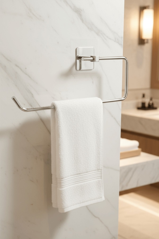 Krom Kare Topuzlu Solo Havluluk (Yapıştır/Vidala) Montajlı Metal Havlu Askısı, Şık & Dayanıklı - 1
