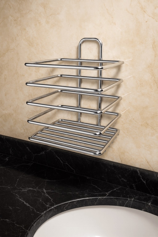 Krom Yapışkanlı Diş Fırçalık - Duvar Tipi, Çok Amaçlı Organizer - Paslanmaz Metal - DŞ-01 - 2