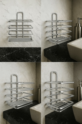 Krom Yapışkanlı Diş Fırçalık - Duvar Tipi, Çok Amaçlı Organizer - Paslanmaz Metal - DŞ-01 - 3