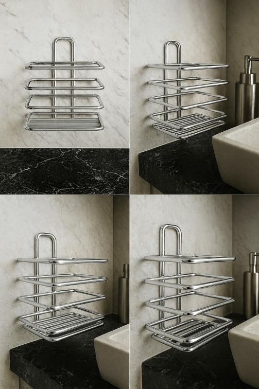 Krom Yapışkanlı Diş Fırçalık - Duvar Tipi, Çok Amaçlı Organizer - Paslanmaz Metal - DŞ-01 - 3