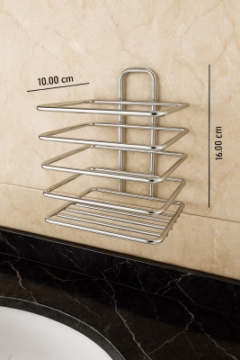 Krom Yapışkanlı Diş Fırçalık - Duvar Tipi, Çok Amaçlı Organizer - Paslanmaz Metal - DŞ-01 - 4