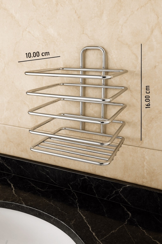 Krom Yapışkanlı Diş Fırçalık - Duvar Tipi, Çok Amaçlı Organizer - Paslanmaz Metal - DŞ-01 - 4