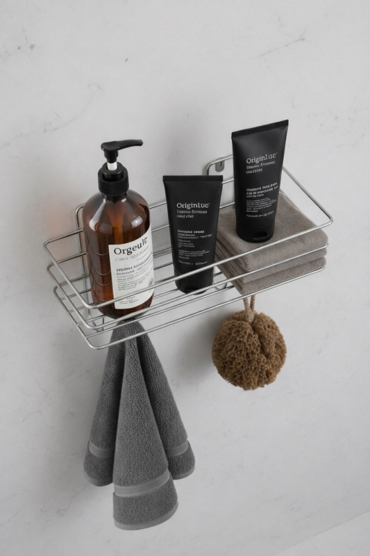 Krom Yapışkanlı Şampuanlık 30 cm Askılı Banyo Duş Rafı Organizer TŞK-01 - 3