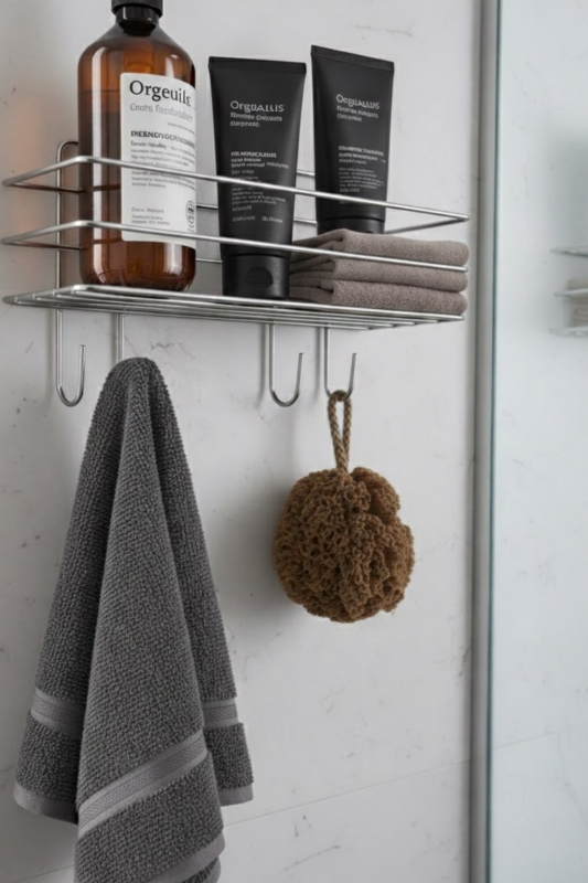 Krom Yapışkanlı Şampuanlık 30 cm Askılı Banyo Duş Rafı Organizer TŞK-01 - 4