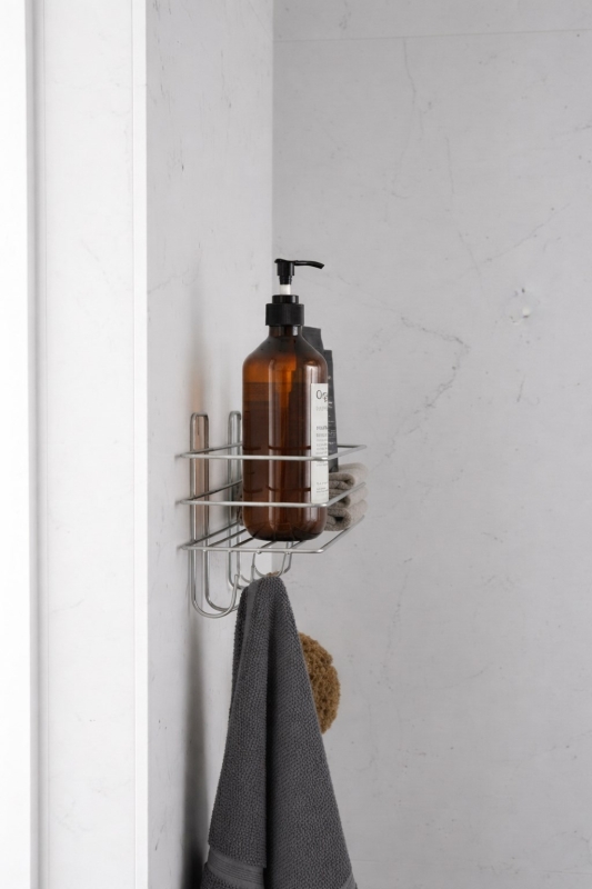 Krom Yapışkanlı Şampuanlık 30 cm Askılı Banyo Duş Rafı Organizer TŞK-01 - 5