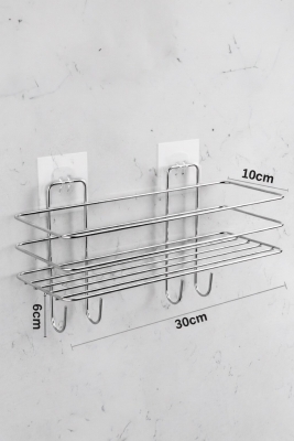 Krom Yapışkanlı Şampuanlık 30 cm Askılı Banyo Duş Rafı Organizer TŞK-01 - 7