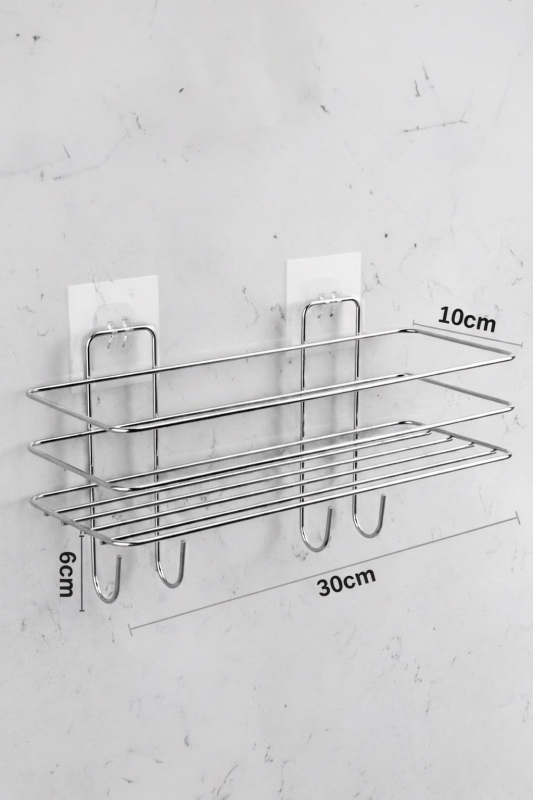 Krom Yapışkanlı Şampuanlık 30 cm Askılı Banyo Duş Rafı Organizer TŞK-01 - 7