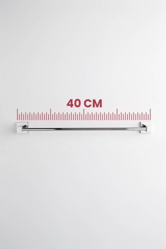 Krom Yapışkanlı Uzun Havluluk – Kare Topuzlu Metal Banyo Havlu Askısı, Dayanıklı & Şık - 3