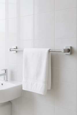 Krom Yapışkanlı Uzun Havluluk – Kare Topuzlu Metal Banyo Havlu Askısı, Dayanıklı & Şık - 4