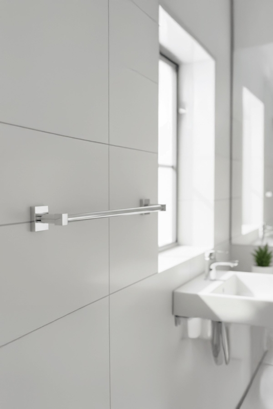 Krom Yapışkanlı Uzun Havluluk – Kare Topuzlu Metal Banyo Havlu Askısı, Dayanıklı & Şık - 5