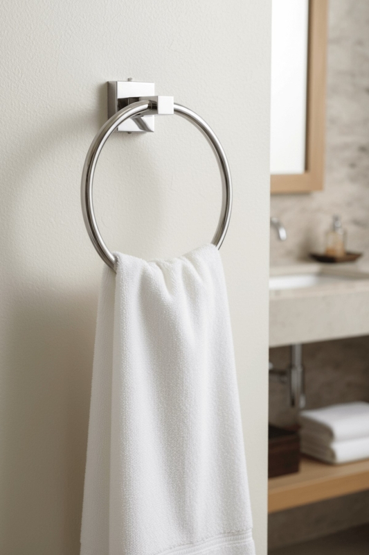 Krom Yuvarlak Halka Havlu Askılığı – Kare Topuzlu, Krom Kaplama, Dayanıklı Metal Askı - 1
