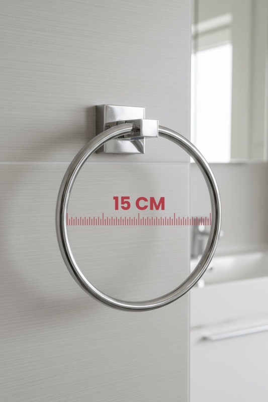 Krom Yuvarlak Halka Havlu Askılığı – Kare Topuzlu, Krom Kaplama, Dayanıklı Metal Askı - 3