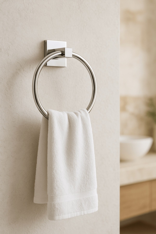 Krom Yuvarlak Halka Havlu Askılığı – Kare Topuzlu, Krom Kaplama, Dayanıklı Metal Askı - 4