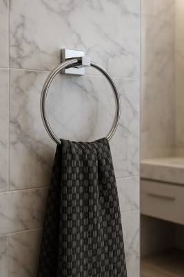 Krom Yuvarlak Halka Havlu Askılığı – Kare Topuzlu, Krom Kaplama, Dayanıklı Metal Askı - 5