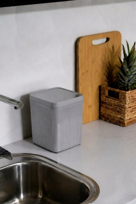 Lines Çöp Kovası Mutfak Banyo Tezgah Üstü Taşıma Kulplu Çöp Kovası 5 Llitre Gri 3068 - 4