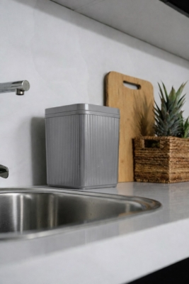 Lines Çöp Kovası Mutfak Banyo Tezgah Üstü Taşıma Kulplu Çöp Kovası 5 Llitre Gri 3068 - 5