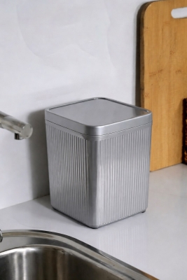 Lines Çöp Kovası Mutfak Banyo Tezgah Üstü Taşıma Kulplu Çöp Kovası 5 Llitre Gri 3068 - 6