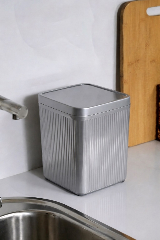 Lines Çöp Kovası Mutfak Banyo Tezgah Üstü Taşıma Kulplu Çöp Kovası 5 Llitre Gri 3068 - 6