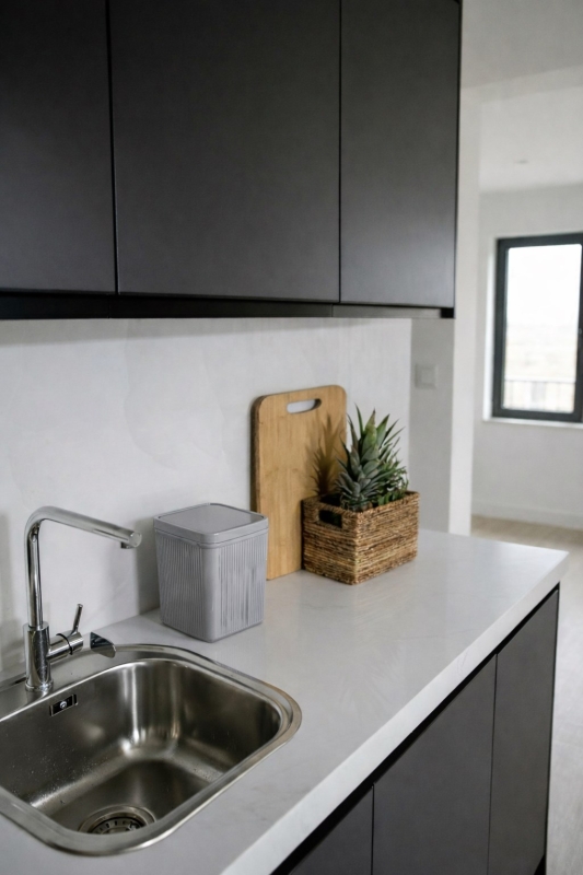 Lines Çöp Kovası Mutfak Banyo Tezgah Üstü Taşıma Kulplu Çöp Kovası 5 Llitre Gri 3068 - 7