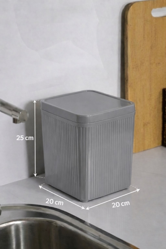 Lines Çöp Kovası Mutfak Banyo Tezgah Üstü Taşıma Kulplu Çöp Kovası 5 Llitre Gri 3068 - 8