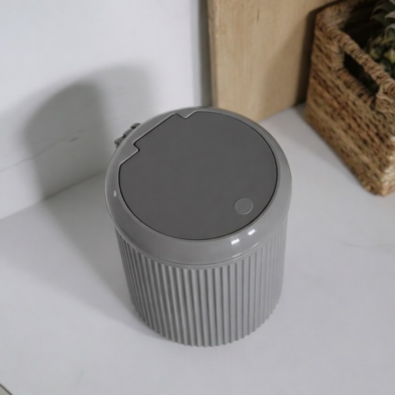 Lines Lüks Çizgili Tezgah Üstü Mutfak Çöp Kovası - Gri Kapaklı Atık Kutusu 5 Litre 3029 - 2