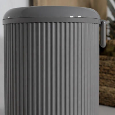 Lines Lüks Çizgili Tezgah Üstü Mutfak Çöp Kovası - Gri Kapaklı Atık Kutusu 5 Litre 3029 - 4
