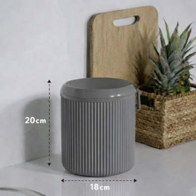 Lines Lüks Çizgili Tezgah Üstü Mutfak Çöp Kovası - Gri Kapaklı Atık Kutusu 5 Litre 3029 - 8
