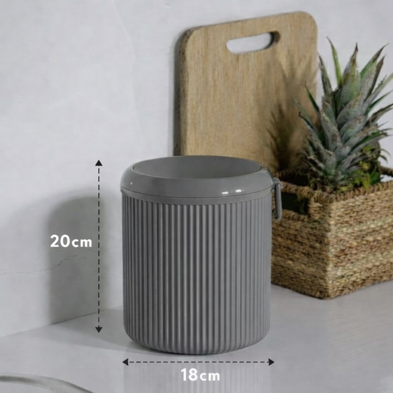 Lines Lüks Çizgili Tezgah Üstü Mutfak Çöp Kovası - Gri Kapaklı Atık Kutusu 5 Litre 3029 - 8