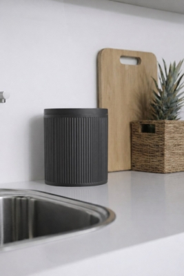 Lines Lüks Çizgili Tezgah Üstü Mutfak Çöp Kovası - Gri Kapaklı Atık Kutusu 5 Litre 3372 - 7