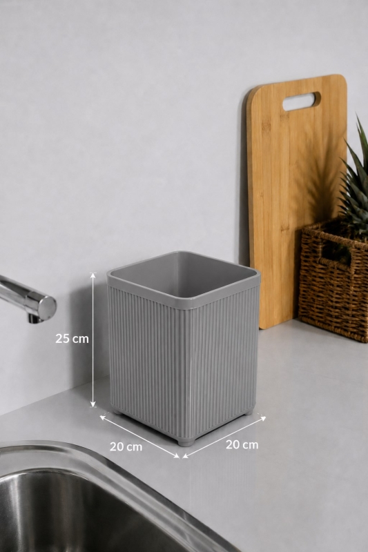 Lines Lüks Çizgili Tezgah Üstü Mutfak Çöp Kovası - Siyah Atık Kutusu Kapaksız 5 Litre 3068 - 8