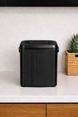 Lines Lüks Çizgili Tezgah Üstü Mutfak Çöp Kovası - Siyah Kapaklı Atık Kutusu 5 Litre 3012 - 2