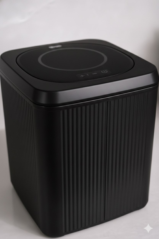 Lines Lüks Çizgili Tezgah Üstü Mutfak Çöp Kovası - Siyah Kapaklı Atık Kutusu 5 Litre 3012 - 6