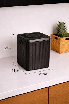 Lines Lüks Çizgili Tezgah Üstü Mutfak Çöp Kovası - Siyah Kapaklı Atık Kutusu 5 Litre 3012 - 8