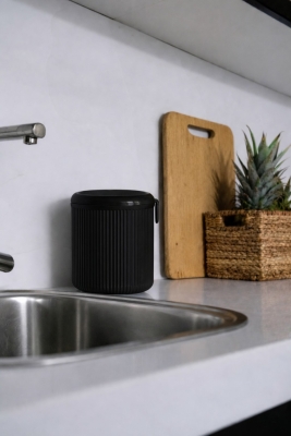 Lines Lüks Çizgili Tezgah Üstü Mutfak Çöp Kovası - Siyah Kapaklı Atık Kutusu 5 Litre 3029 - 5