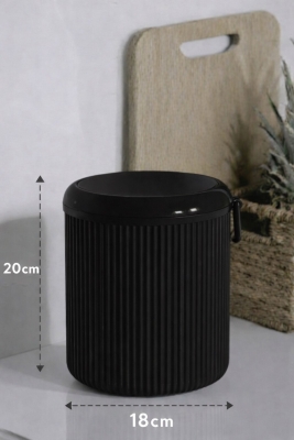 Lines Lüks Çizgili Tezgah Üstü Mutfak Çöp Kovası - Siyah Kapaklı Atık Kutusu 5 Litre 3029 - 8
